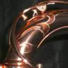 A close up of a copper saxophone.