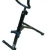 A black stand with two arms and one arm on it